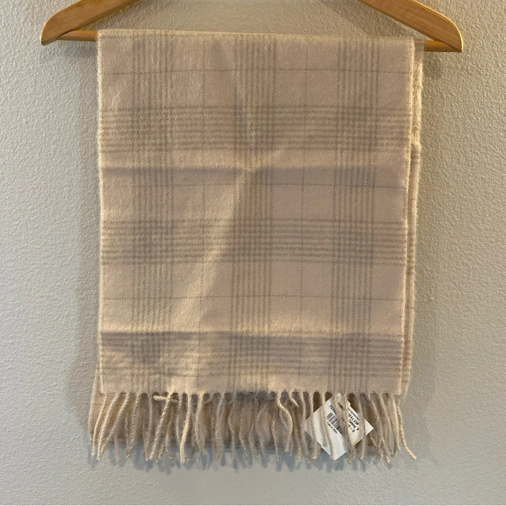 NWT Peruvian Connection Scarf Cream/Gray Plaid‎ 100 % Baby Alpaca 12x66”